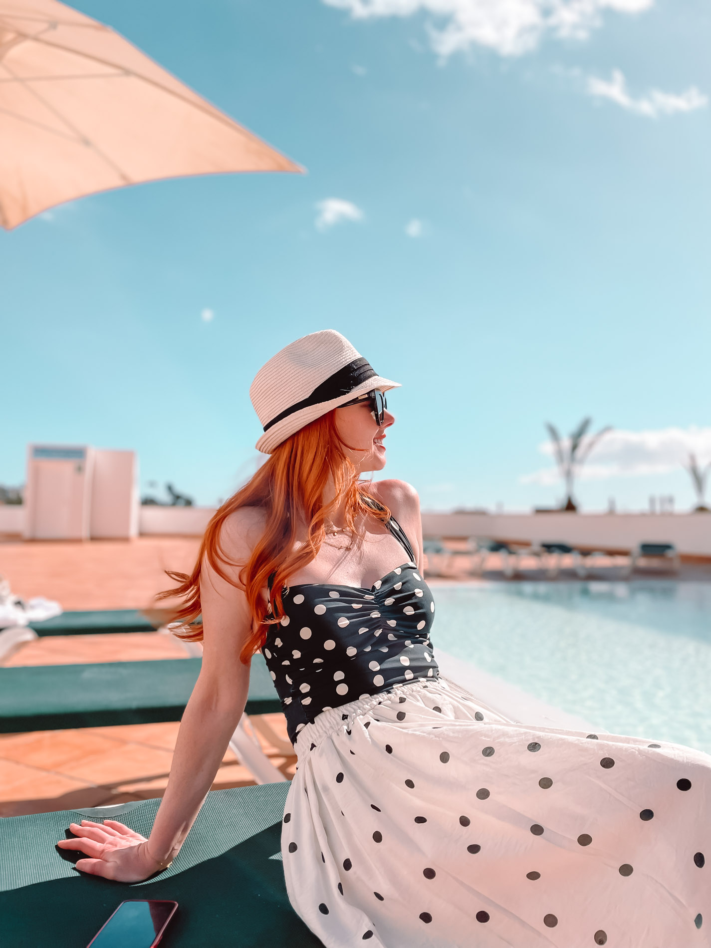 polka dot outfit by the pool in Tenerife
