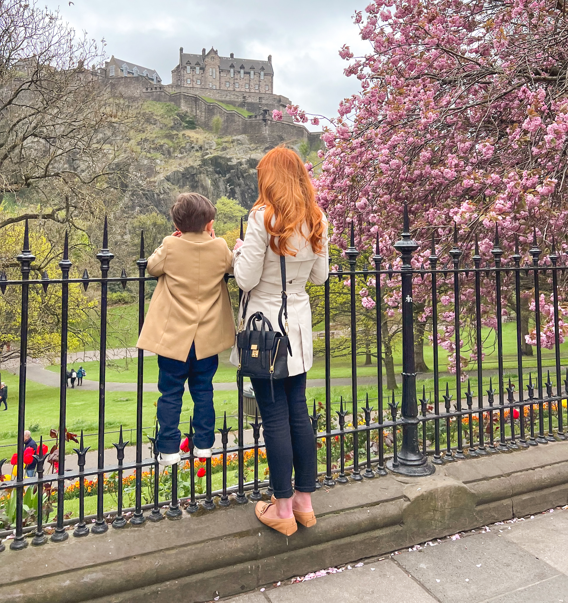 Amber and Max looking at Edinburgh castle from Princes Street