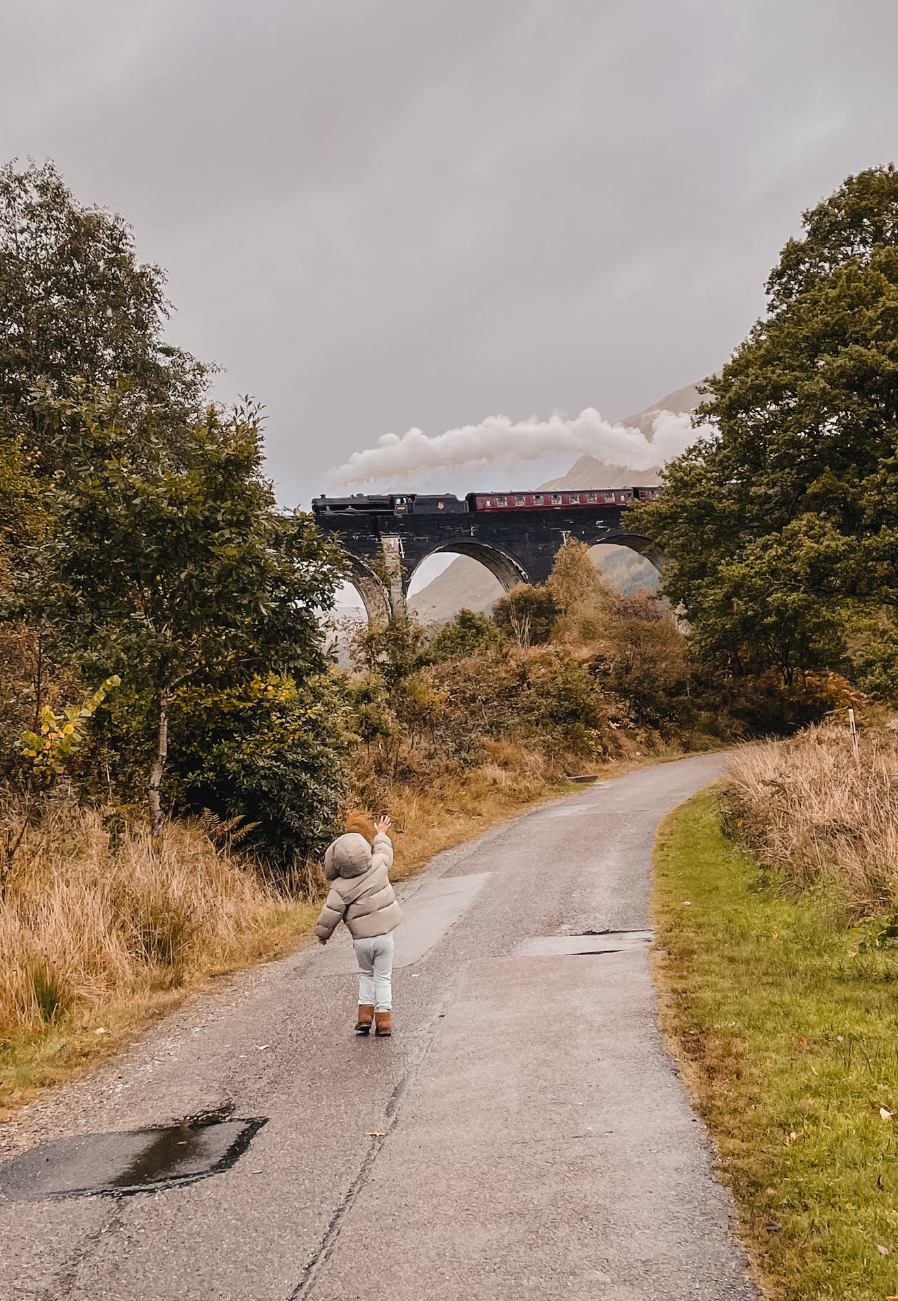 Jacobite Steam Train crossing Glenfinnan Viaduct 